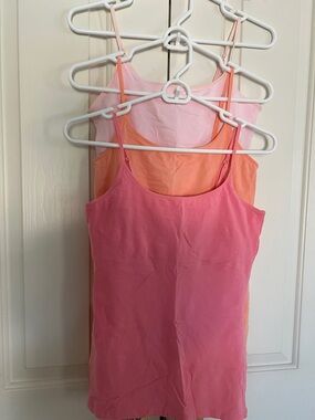 Pack of 3 Women's Layered Spaghetti Strap Tank Tops - Pink, Peach, Light Pink